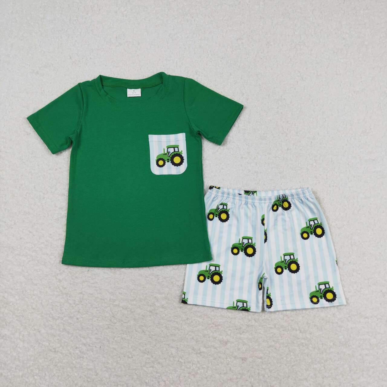 Baby Boy Girl Sibling Green Tractors Romper Set