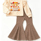( Moq 5 ) Preorder Baby Girls Kids Long Sleeves Leopard Shirt Plaid Bell Pants Fall Set Clothes
