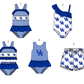 ( Moq 5 Each Style ) Baby Boys Girls Blue Stripes Sibling Team Sets Swimsuits Football Clothes