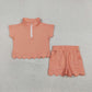 Baby Girls Kids Short Sleeves Zipper Shirt Scallop Shorts Set Cotton Clothes