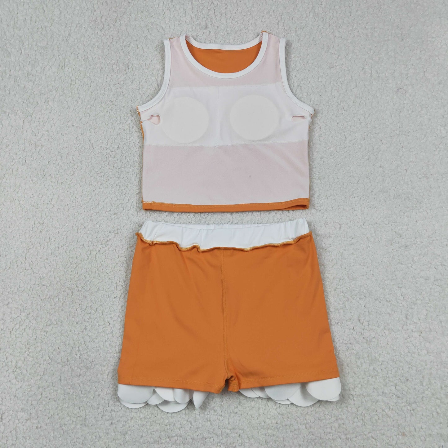 Baby Girls Kids Shirt Scallop Skirt Shorts Yoga Active Orange Set Clothes RTS
