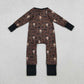 Kids Boy Long Sleeves Western Cow Aztec Zipper Footie Pajamas Romper RTS