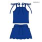 ( Moq 5 ) Preorder Baby Girls Straps Blue Tops Pockets Scallop Skirt Shorts Set Clothes