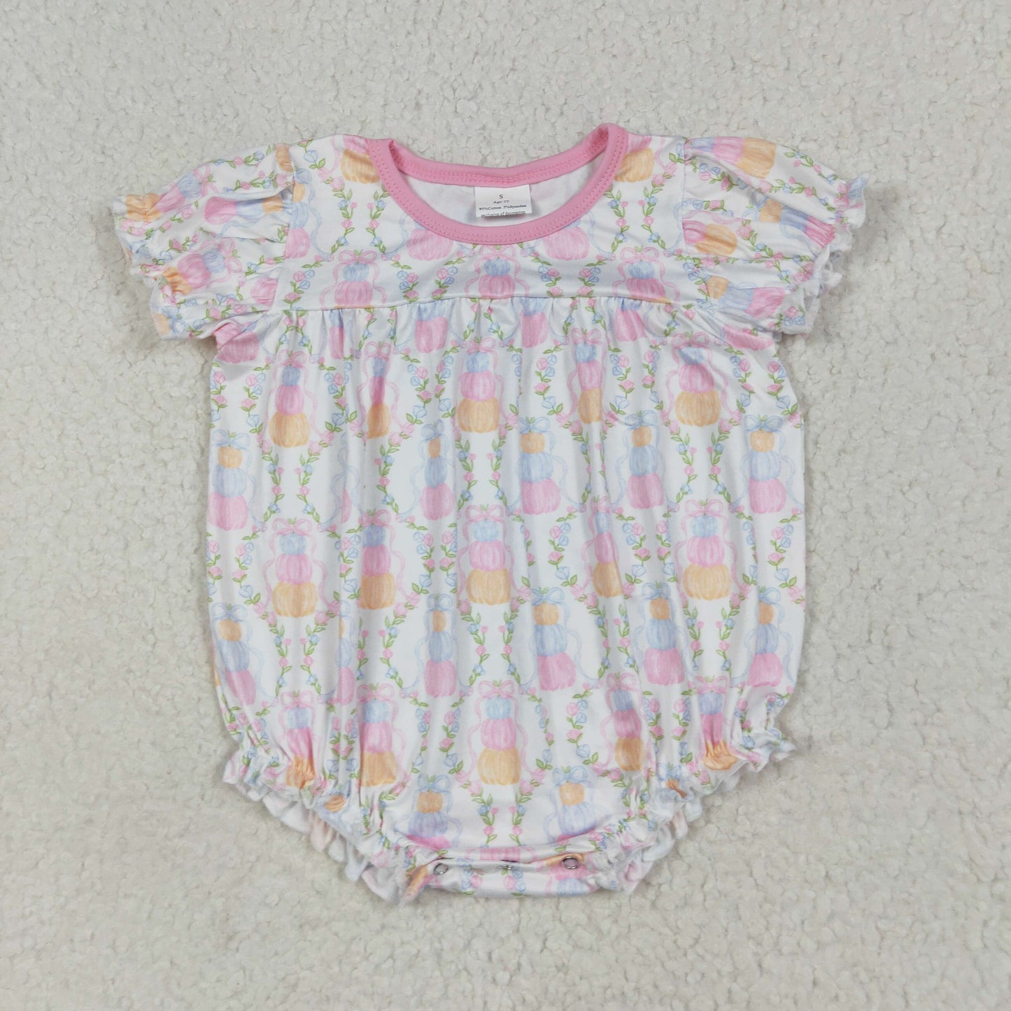 Baby Girl Short Sleeves Pumpkin Bows Floral Bubble Fall Romper RTS