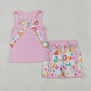 Baby Girl Sleeveless Pocket Bow Pink Tops Ruffle Leopard Shorts Set RTS