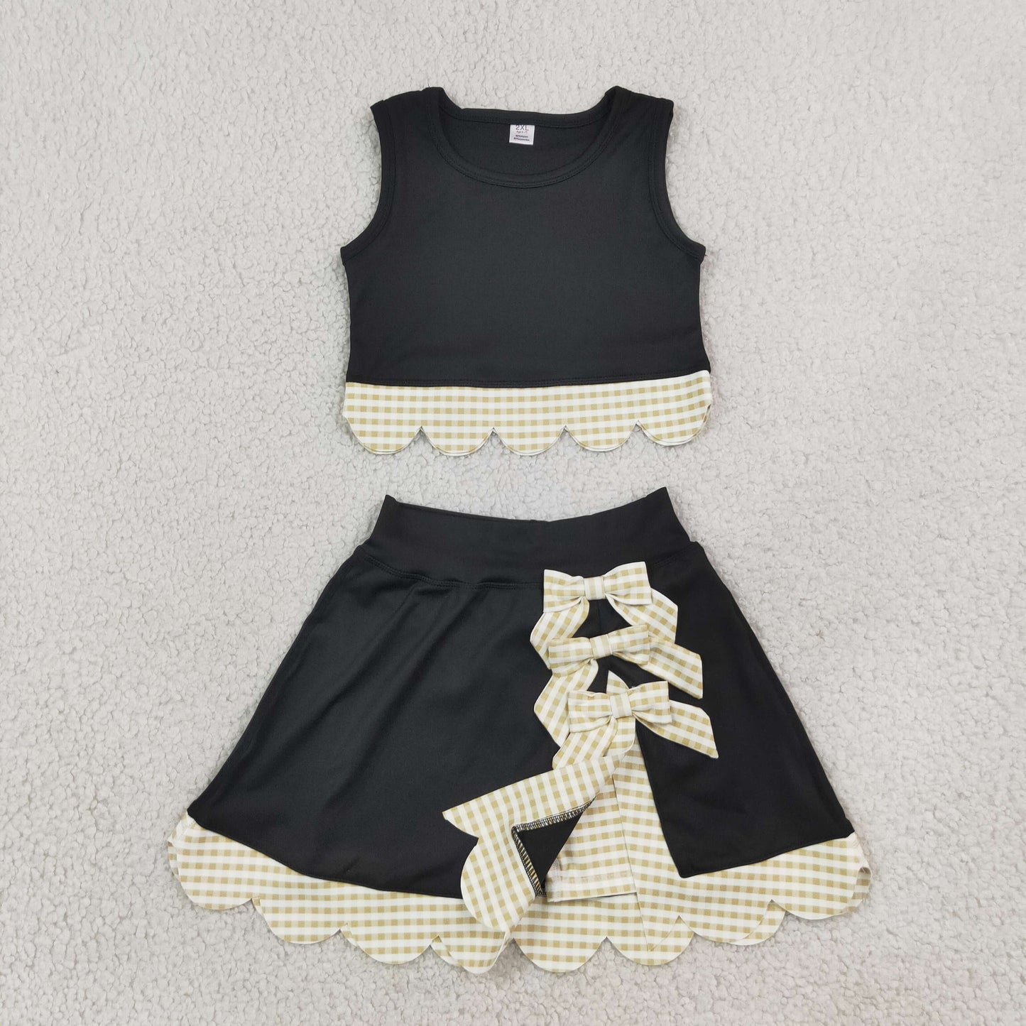 Baby Girls Kids Scallop Black Shirt Bows Skirt Shorts Set Yoga Active Clothes RTS