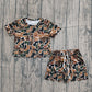 Baby Girls Short Sleeves Shirt Brown Green Camo Scallop Shorts Clothes Set RTS