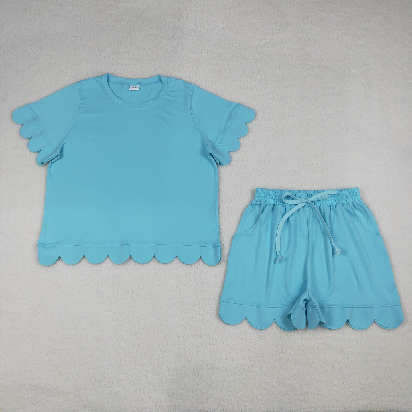 Adult Women Blue Green Short Sleeves Shirt Shorts Pajamas Clothes Set RTS