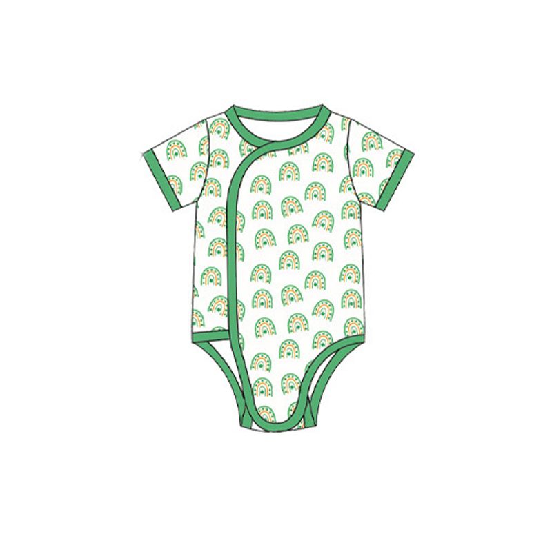 ( Moq 5 ) Preorder Baby Kids Infant Short Sleeves Clovers Rainbows Romper St Patrick Clothes