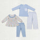 Sibling Baby Boys Girls Kids Long Sleeves Tops Pants Flower Plaid Outfits Clothes RTS