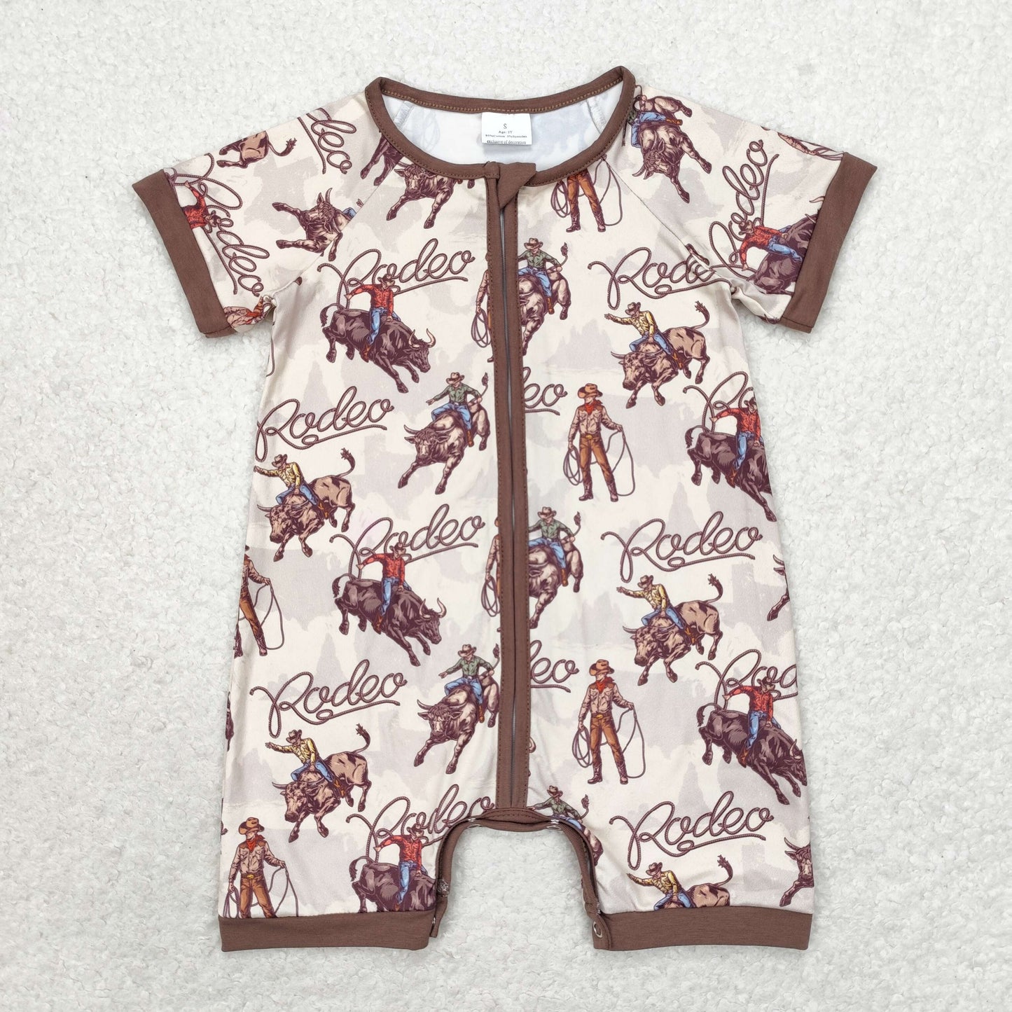 Baby Boy Short Sleeves Rodeo Zipper Western Romper