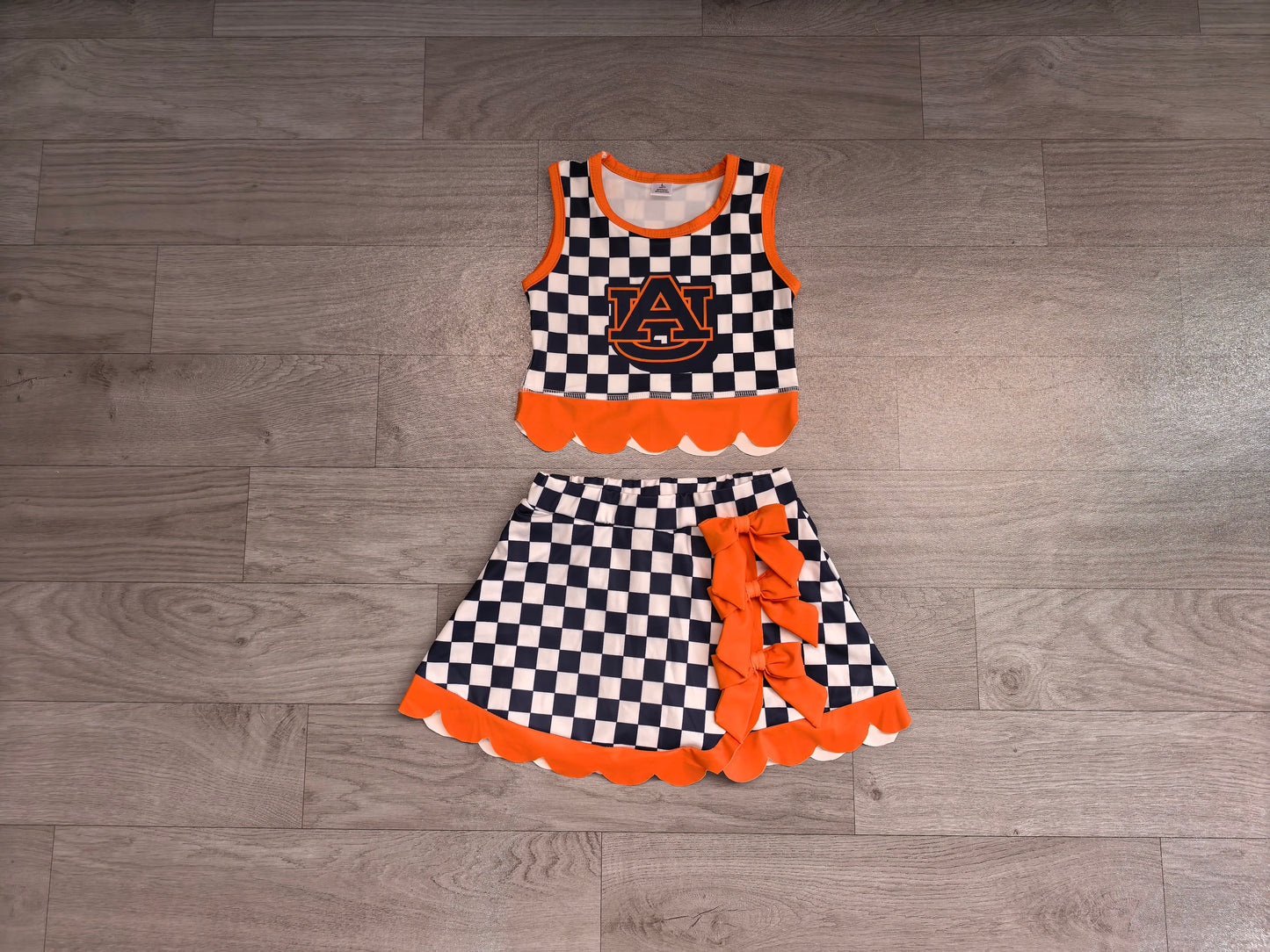 ( No moq ) Preorder Baby Girls Kids Sleeveless Checked Shirt Scallop Bows Skirt Shorts Team Set Yoga Active Clothes