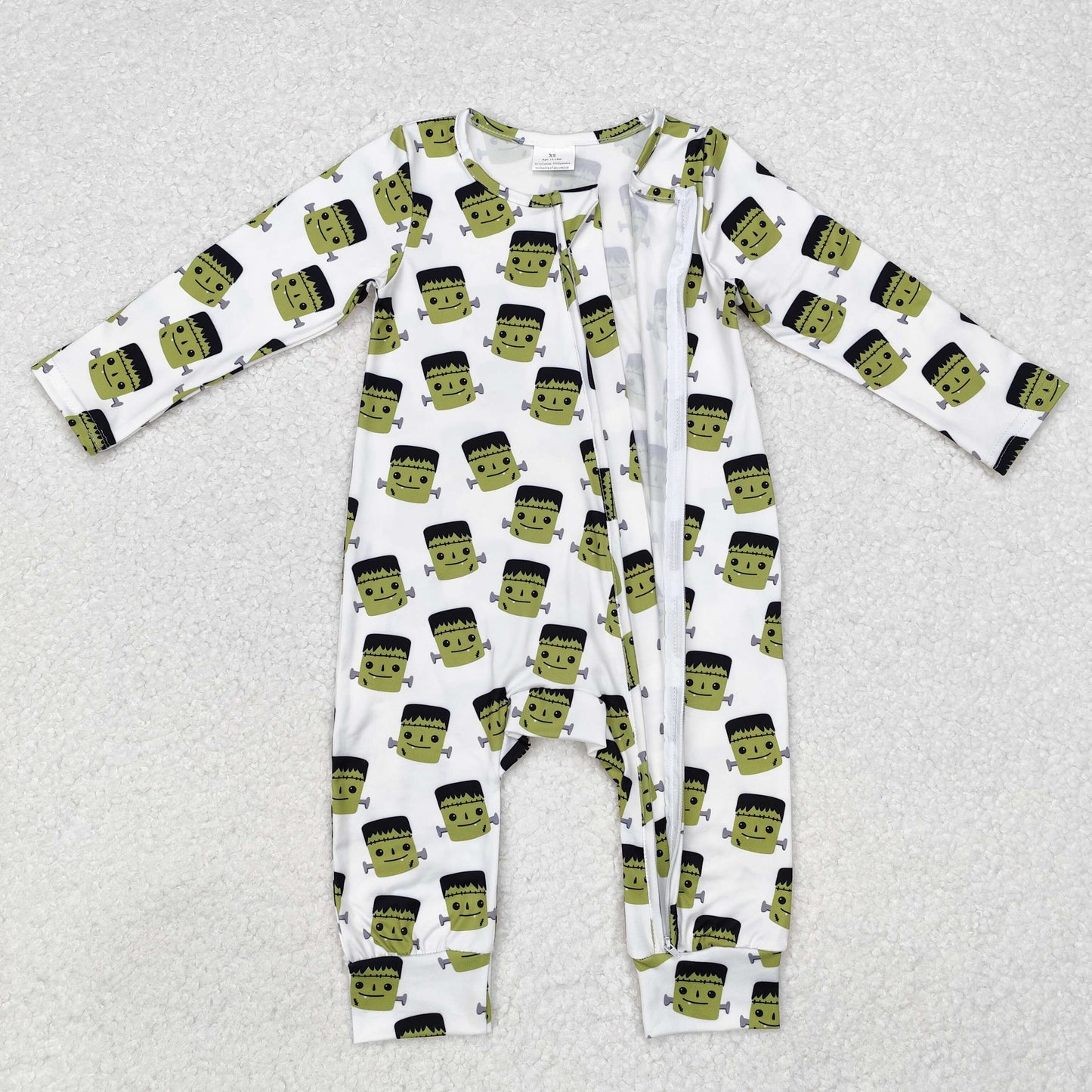 Baby Boy Long Sleeves Green Monster Halloween Zipper Romper