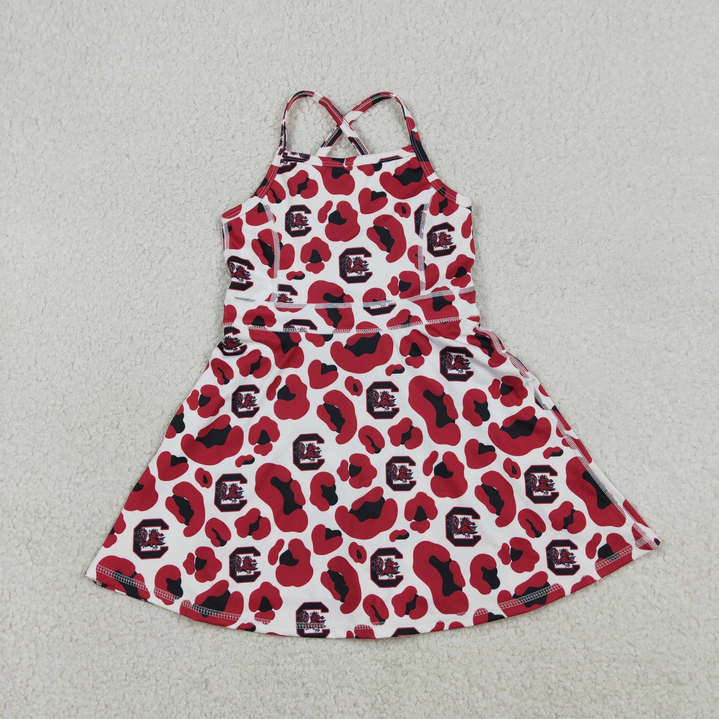 Baby Girls Kids Straps Red Leopard Team Yoga Active Shorts Knee Length Dress RTS