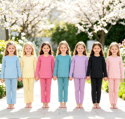 Sibling Baby Girls Kids Long Sleeves Shirts Pants Cotton Sets Pajamas Scallop Clothes RTS