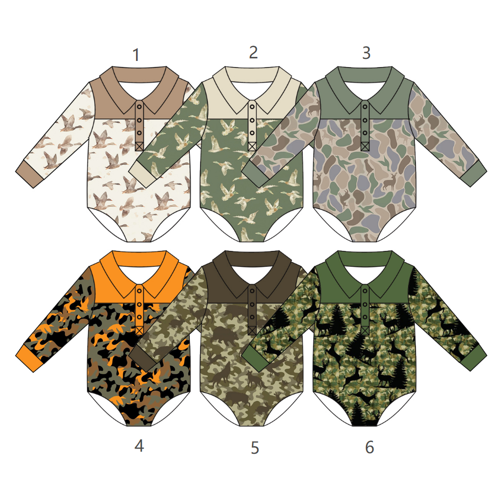 ( Moq 5 Each Style ) Sibling Baby Boys Infant Camo Ducks Deer Buttons Bubble Rompers Hunting Clothes
