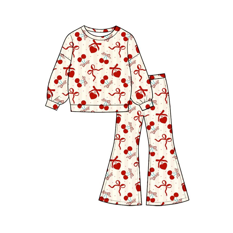 ( Moq 5 ) Preorder Baby Girls Kids Long Sleeves Bows Hearts Shirt Bell Pants Valentine Set Clothes