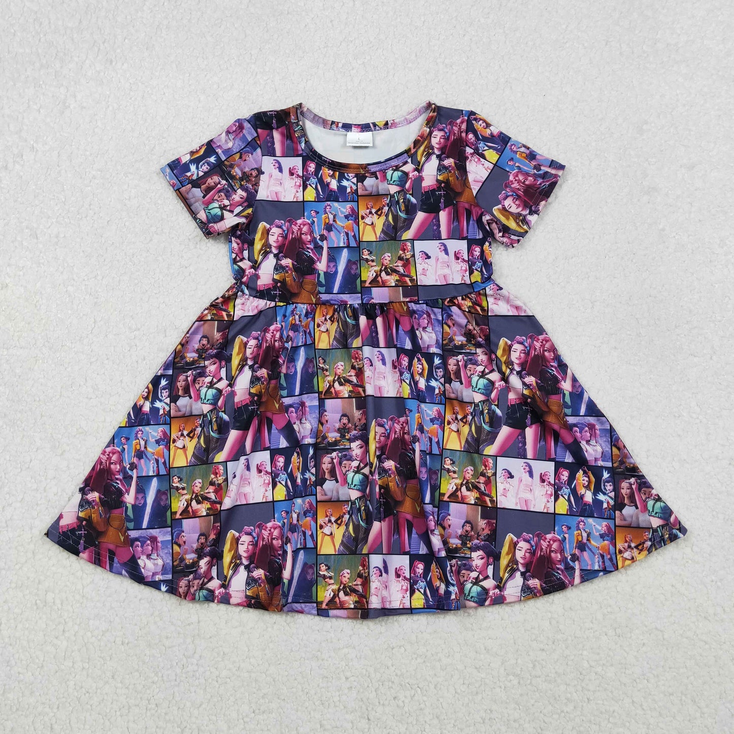 Baby Girls Kids Short Sleeves Music Character Knee Length Dress RTS