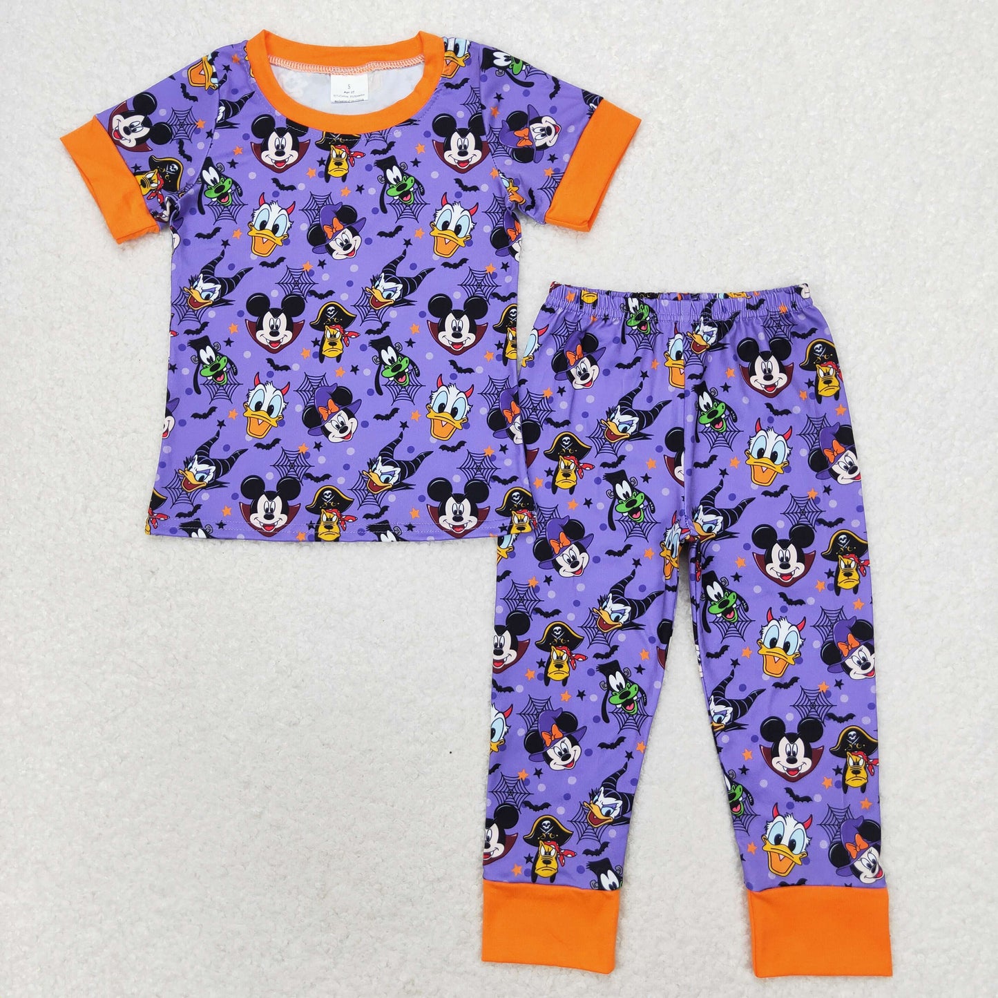 Baby Girl Short Sleeves Mouse Purple Shirt Pants Halloween Pajamas Set