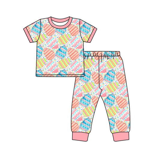 Baby Girl Short Sleeves Easter Eggs Shirt Pants Pajamas Clothes Set Moq 5