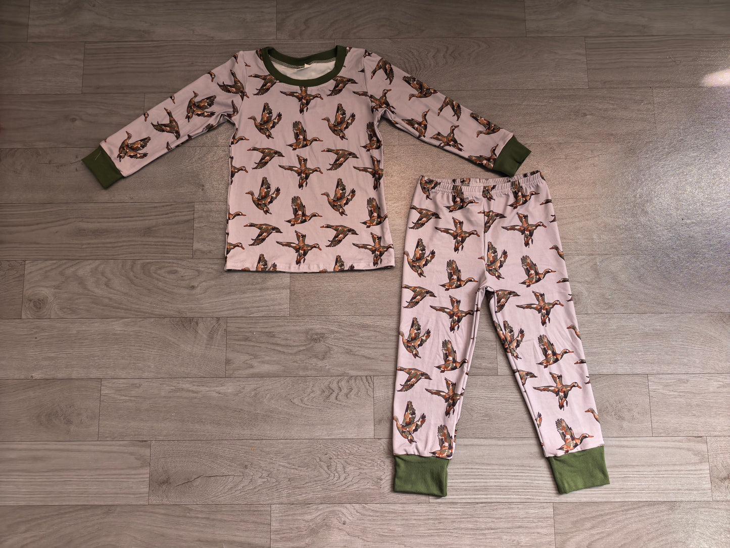 ( No moq ) Preorder Baby Boys Kids Long Sleeves Camo Ducks Shirt Pants Set Pajamas Clothes