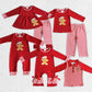 Baby Boy Girl Christmas Embroidery Gingerbread Sibling Red Romper Clothes Set