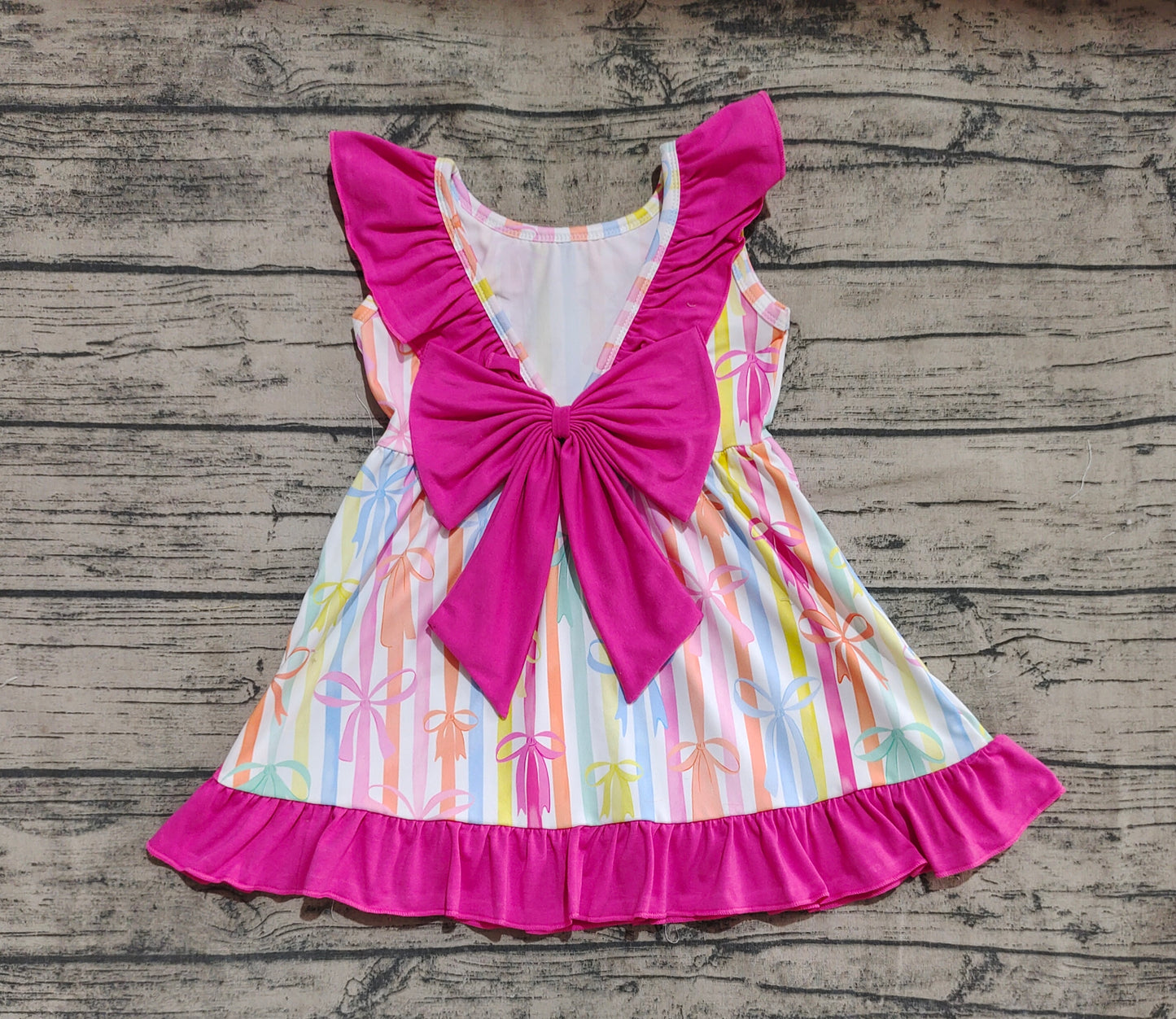 Baby Girl Colorful Stripes Bows Knee Length Dress RTS