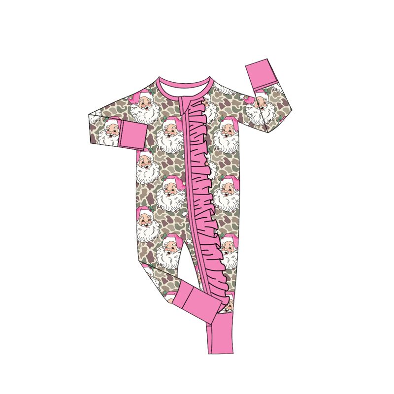 ( Moq 5 ) Preorder Baby Girls Infant Santa Christmas Zipper Footie Sleeper Romper Camo Clothes
