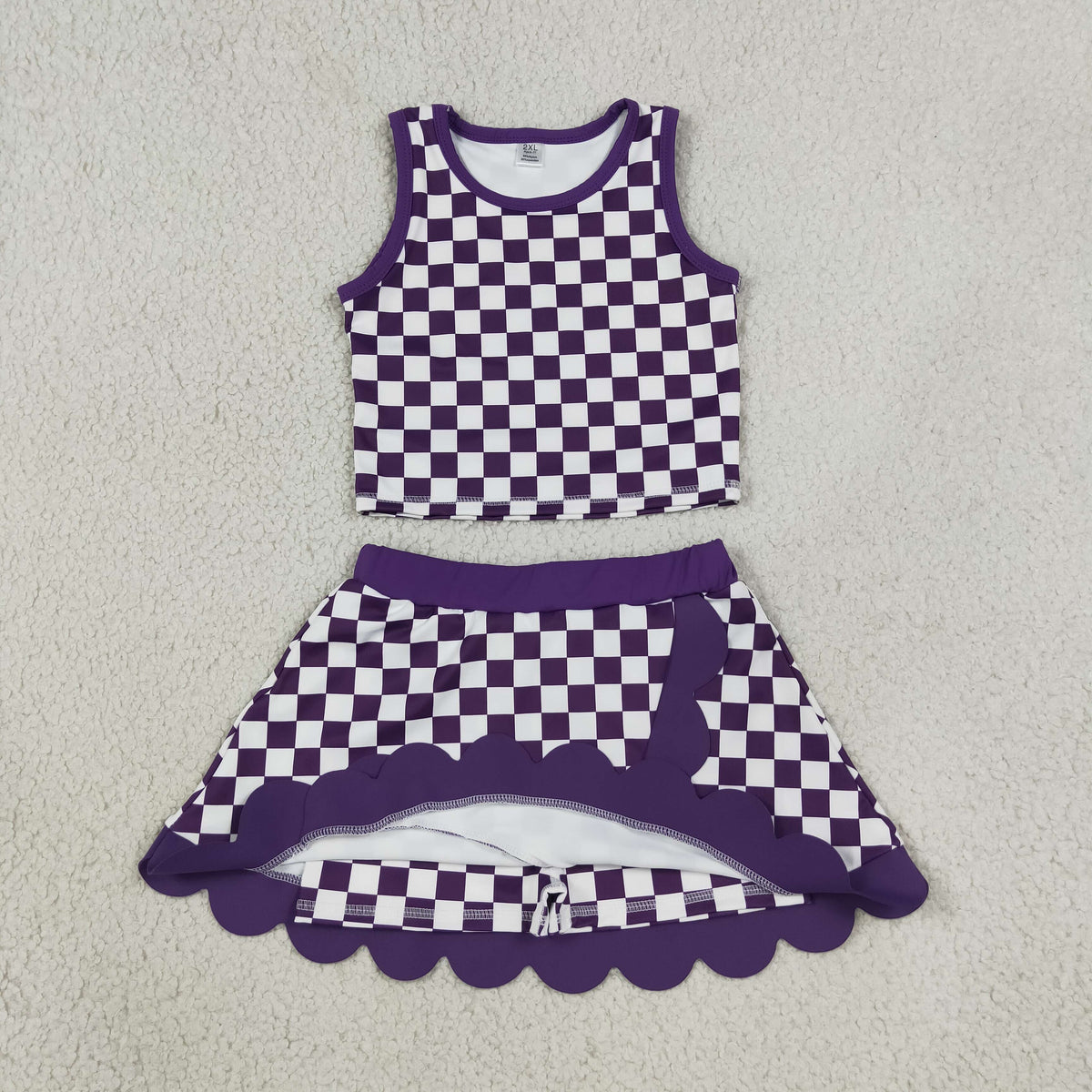 Sibling Baby Girls Kids Sleeveless Checked Shirts Scallop Skirts Shorts Yoga Active Sets Clothes RTS