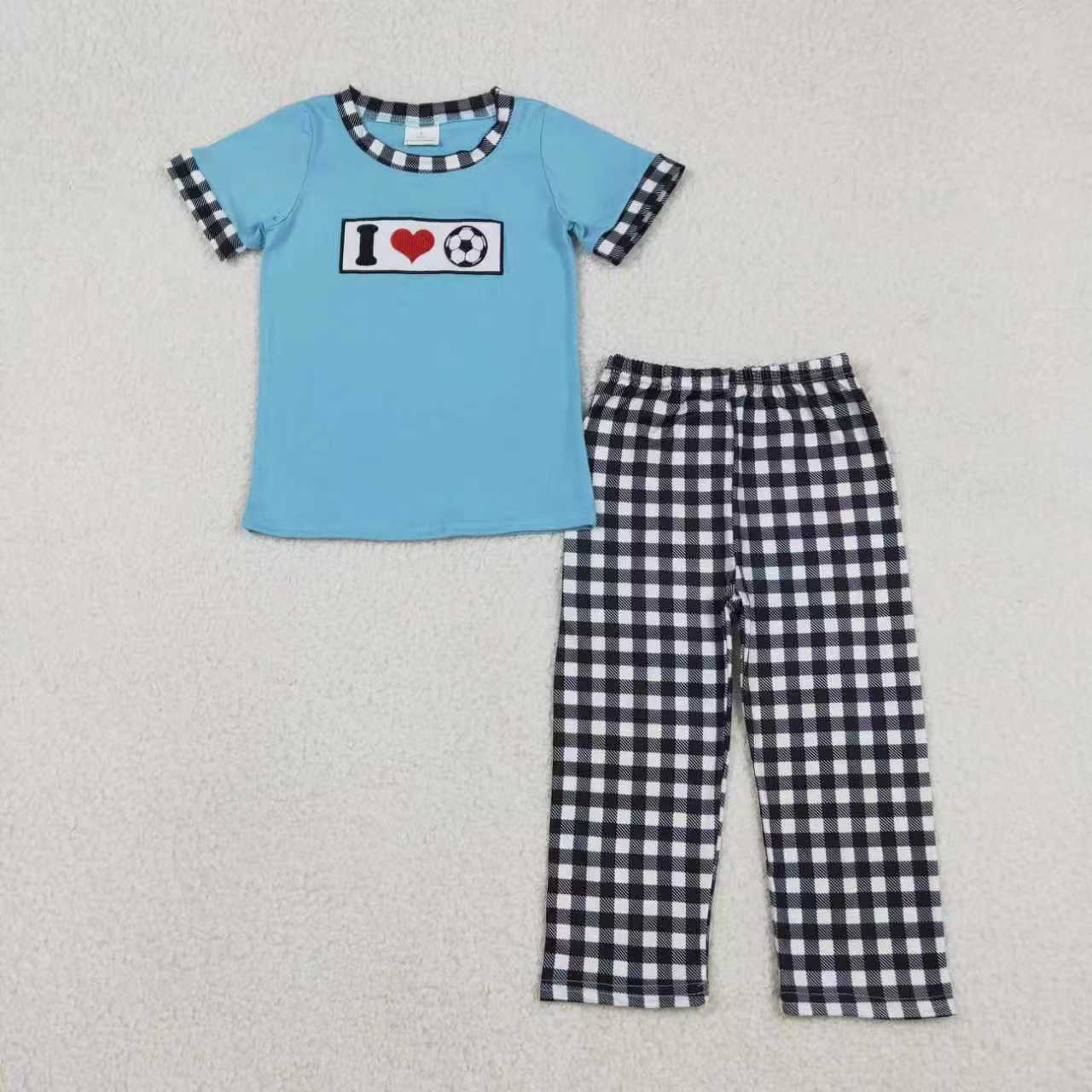 Sibling Baby Boys Kids Short Sleeves Embroidery I Love Balls Rompers Sets Clothes RTS