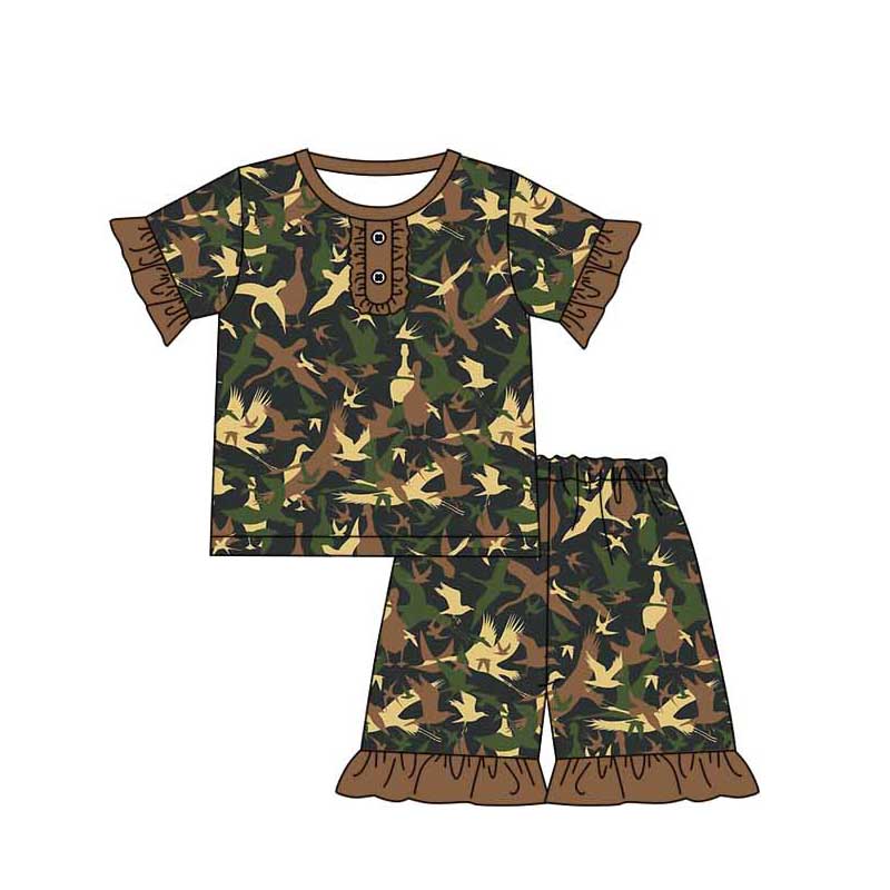 Baby Girl Short Sleeves Ducks Shirt Hunting Shorts Pajamas Set Moq 5