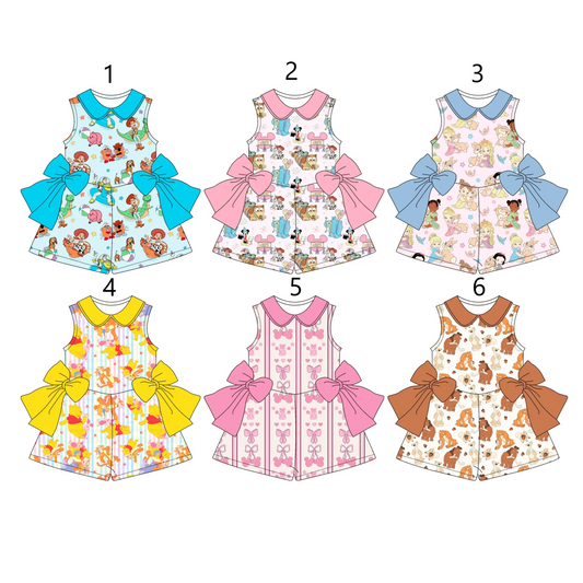 Baby Girl Sleeveless Bows Cartoon Sibling Jumpsuit ( Moq 5 Each Style ) 4.2