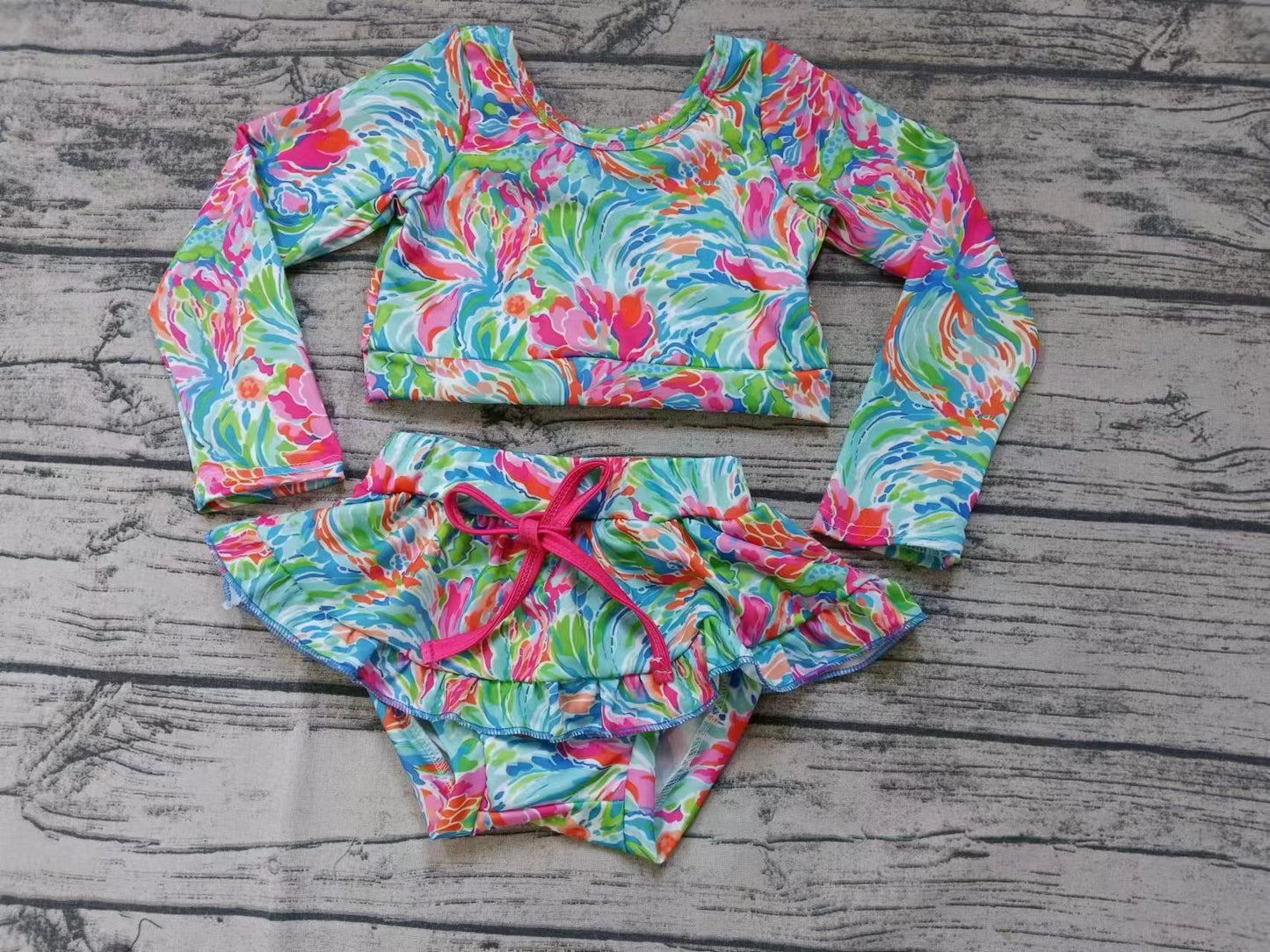 Moq 5 Baby Girl Bathing Suit Colorful Floral Tops Shorts Set Swimsuit