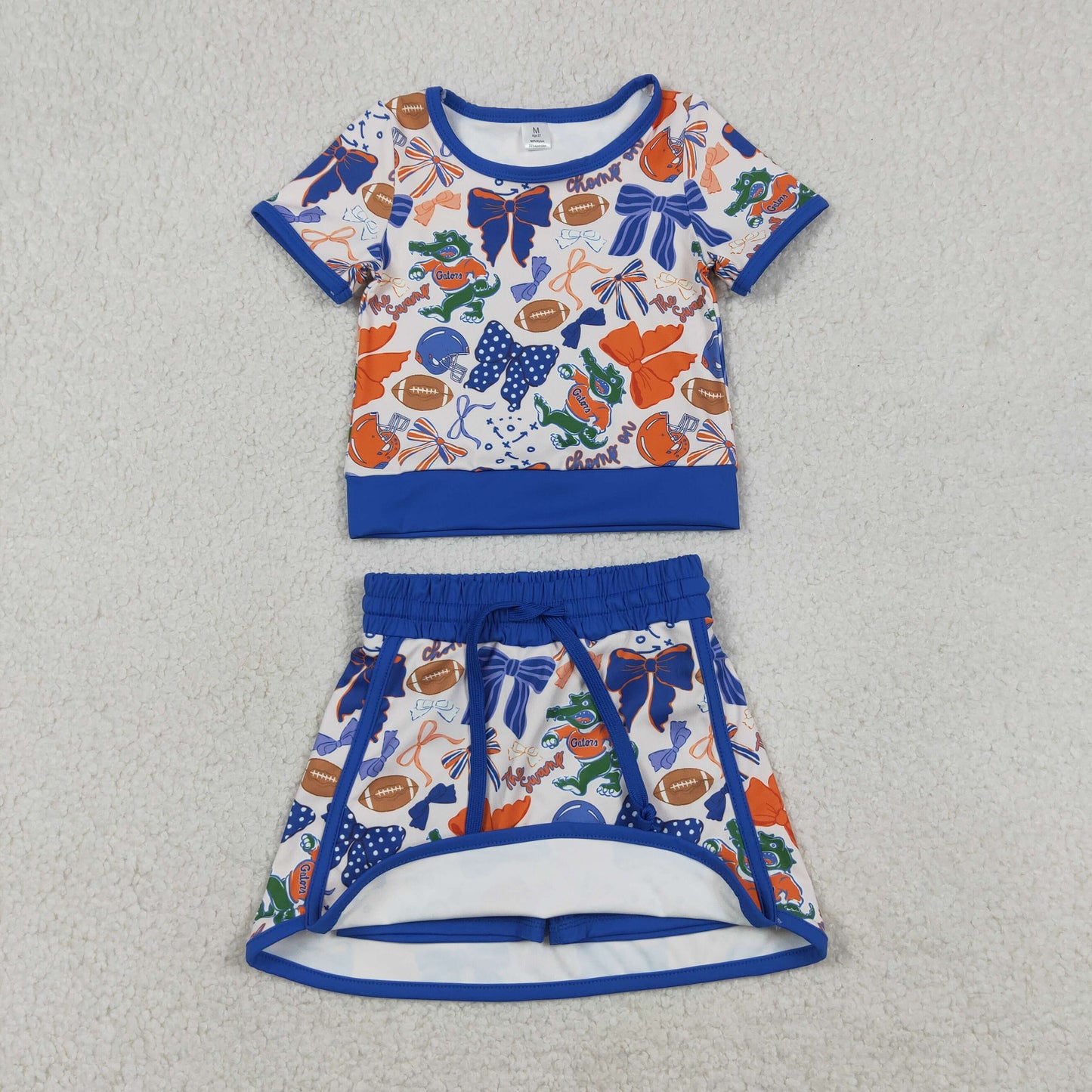 Sibling Baby Girls Toddler Short Sleeves Bows Football Team Shirts Shorts Yoga Sets RTS