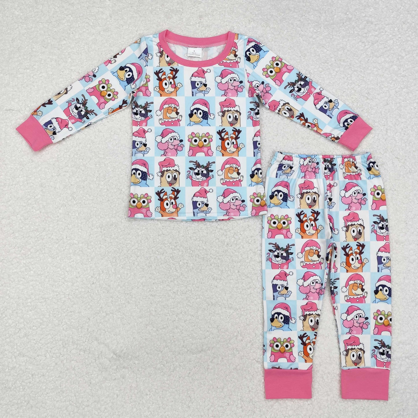 Baby Girl Long Sleeves Christmas Dogs Pink Shirt Pants Pajamas Set