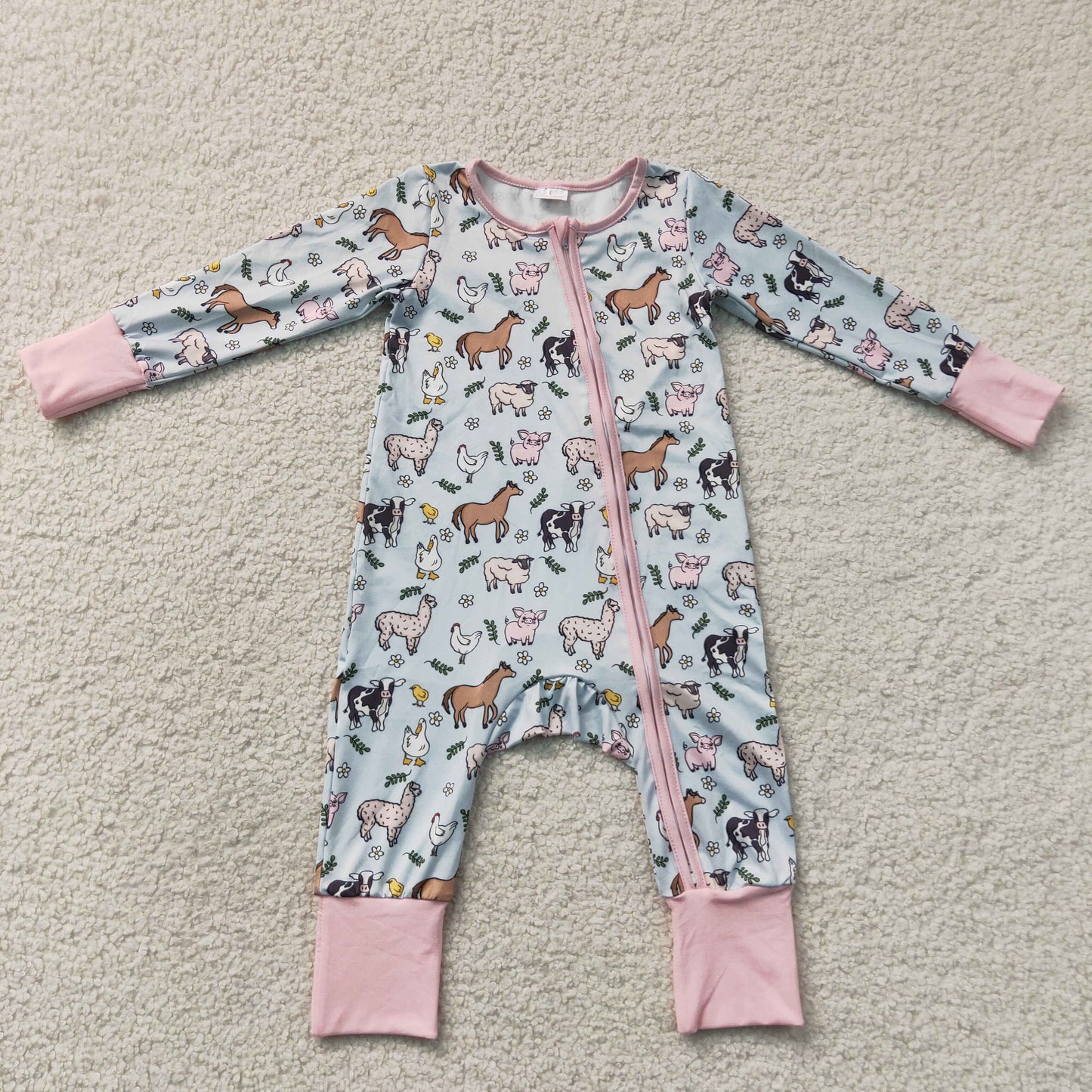 Baby Girls Infant Long Sleeves Farm Animals Zipper Footie Sleeper Romper Clothes RTS