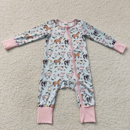 Baby Girls Infant Long Sleeves Farm Animals Zipper Footie Sleeper Romper Clothes RTS