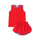 ( Moq 5 ) Preorder Baby Girls Kids Sleeveless Red Tops Ruffle Shorts Set Yoga Active Clothes