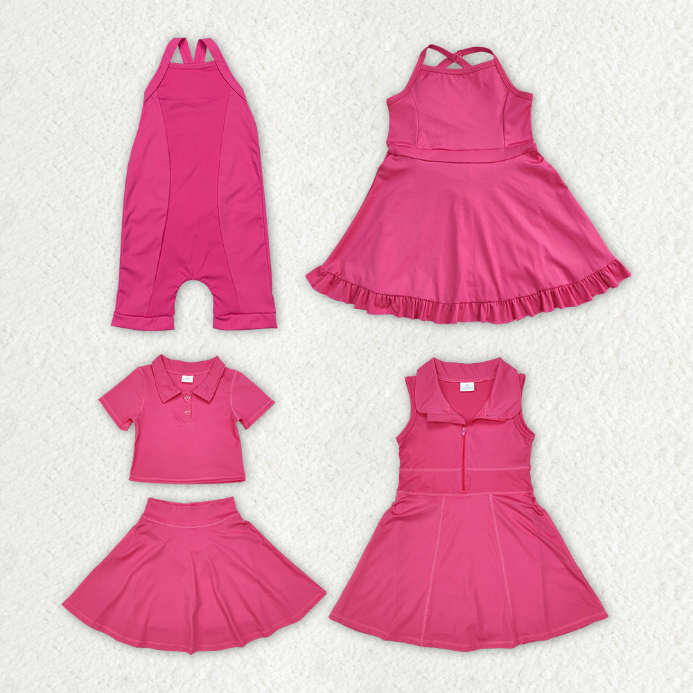 Baby Girl Hotpink Active Wear Athletic Sibling Jumpsuit Dress Clothes Set