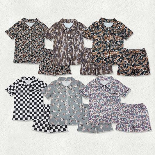 Sibling Adult Women Short Sleeves Buttons Shirt Southern Ducks Camo Shorts Pajamas Hunting Sets RTS