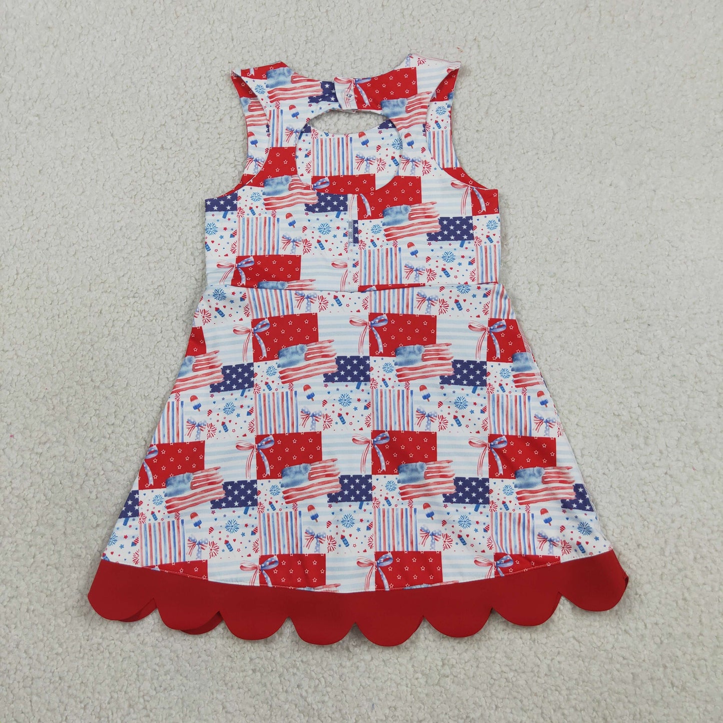 Baby Girls Flags Bows Stars 4th of July Yoga Active Shorts Knee Length Scallop Dress RTS