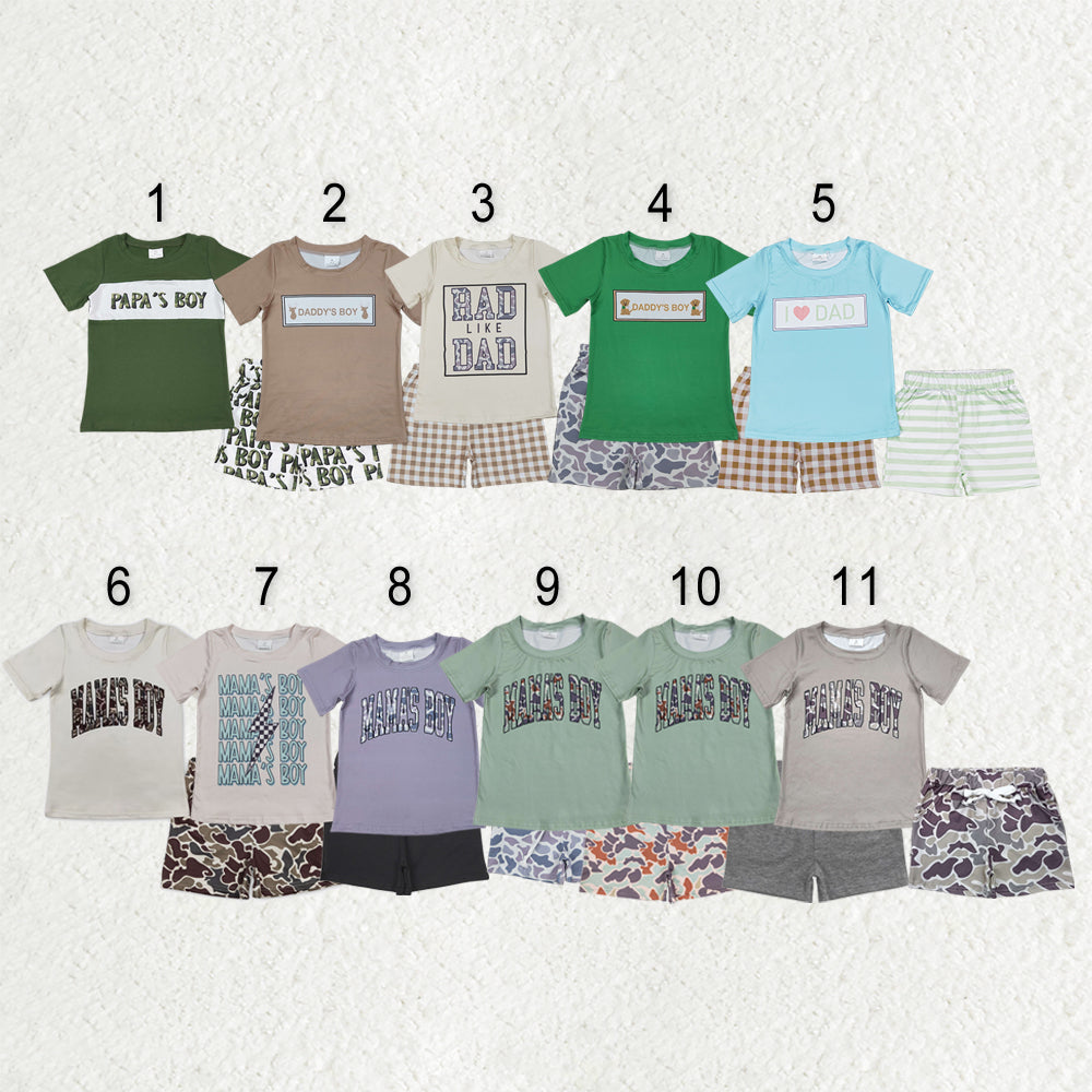 Sibling Baby Boys Short Sleeves I Love Daddy Mama Shirs Shorts Clothes Sets RTS