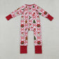 Girls Infant Long Sleeves Gingerbread Bows Santa Zipper Pajamas Footie Romper