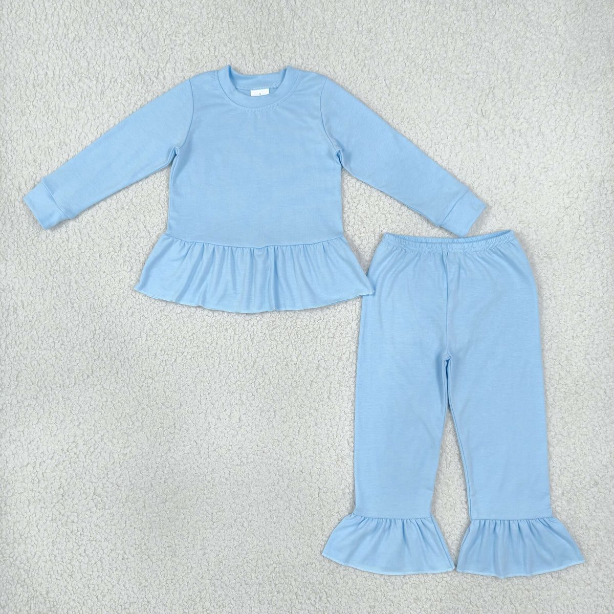 Baby Girls Kids Long Sleeves Ruffle Tops Pants Blue Set Cotton Clothes RTS