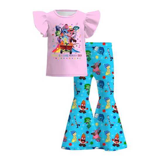 Baby Girl Short Sleeves Pink Monster Shirt Bell Pants Set