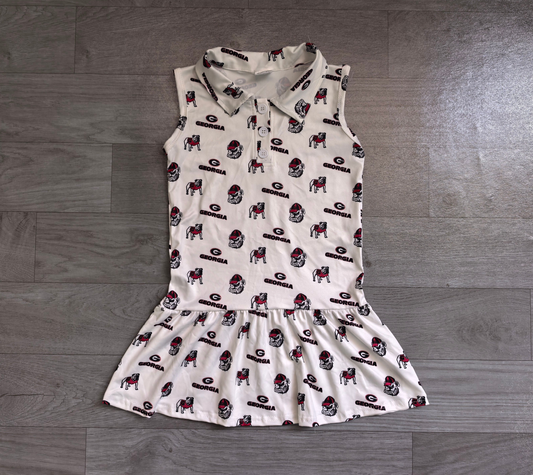 ( No moq ) Preorder Baby Girls Sleeveless Dogs Buttons Knee Length Team Dress