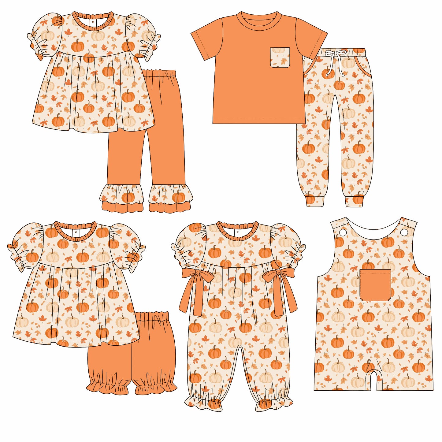 ( Moq 5 Each Style ) Baby Boys Girls Kids Fall Pumpkins Sibling Rompers Sets Clothes