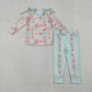Baby Girl Long Sleeves Flower Bows Plaid Ruffle Shirt Ruffle Pants Set RTS