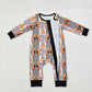 Baby Boy Halloween Dogs Plaid Zipper Long Sleeves Romper