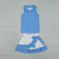 Baby Girls Kids Blue Stripes Buttons Tops Ruffle Shorts Skirt Yoga Yoga Active Set RTS